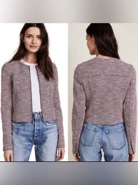 Theory Ualana raw edge pink tweed jacket size 0